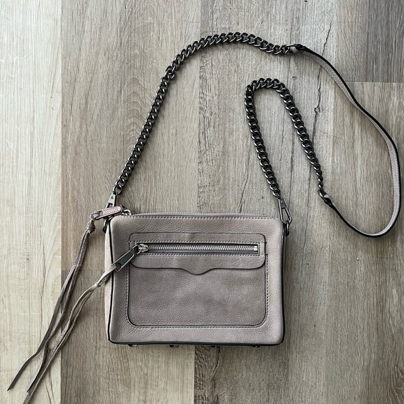 Rebecca Minkoff Handbags - Rebecca Minkoff Taupe Leather Crossbody Bag with Gunmetal Chain